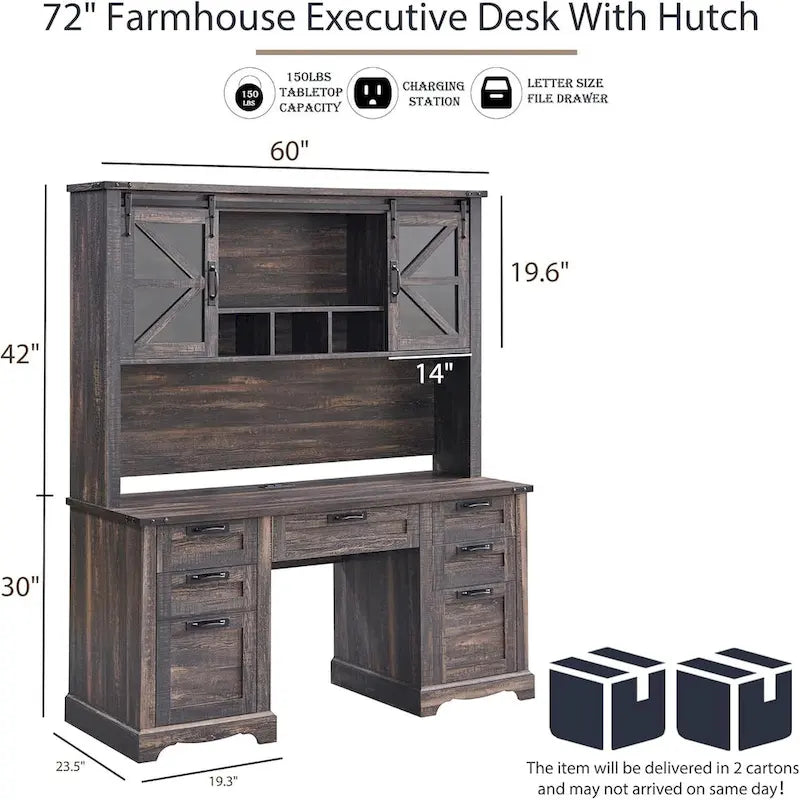 Bureau de style ferme, bureau de direction en bois avec station de recharge