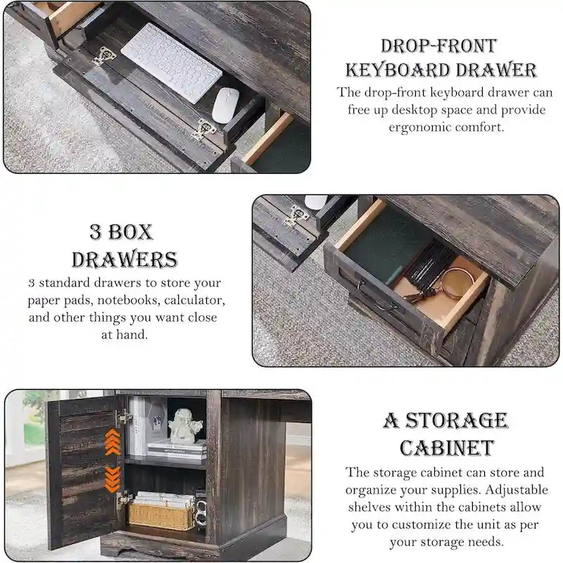 Bureau de style ferme, bureau de direction en bois avec station de recharge