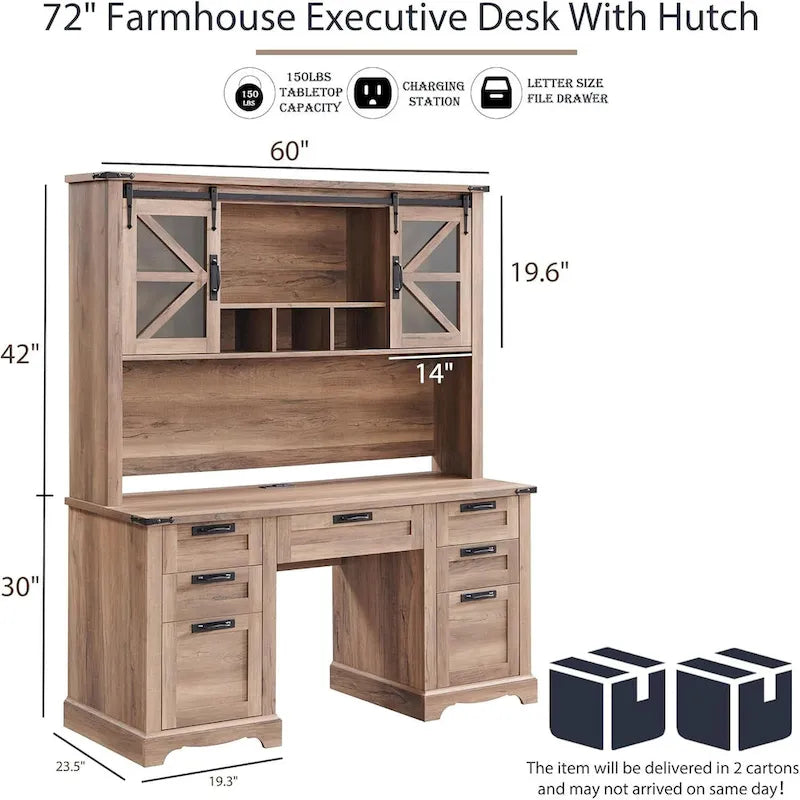 Bureau de style ferme, bureau de direction en bois avec station de recharge
