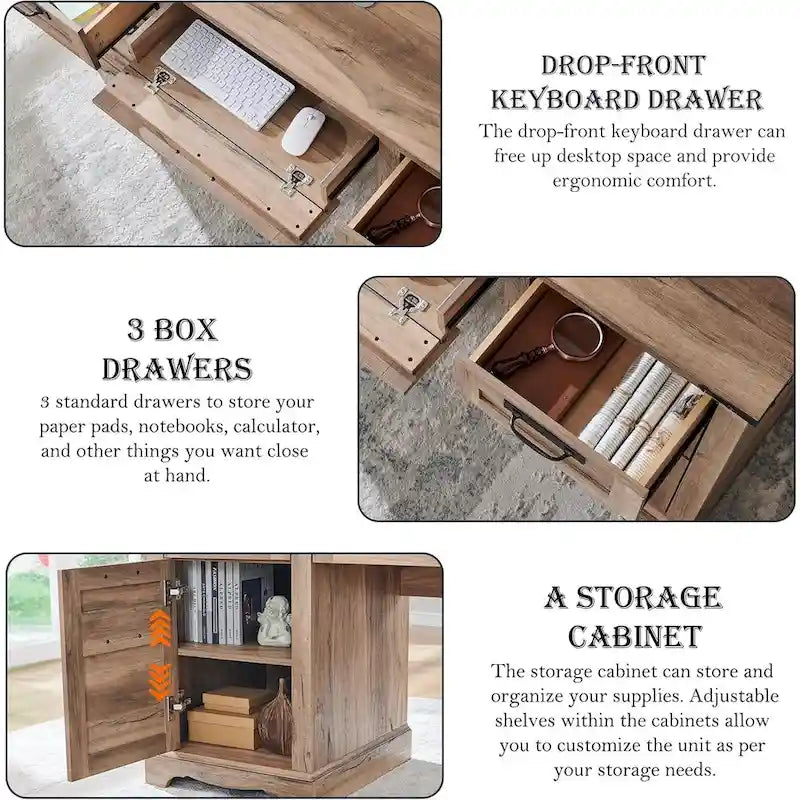 Bureau de style ferme, bureau de direction en bois avec station de recharge