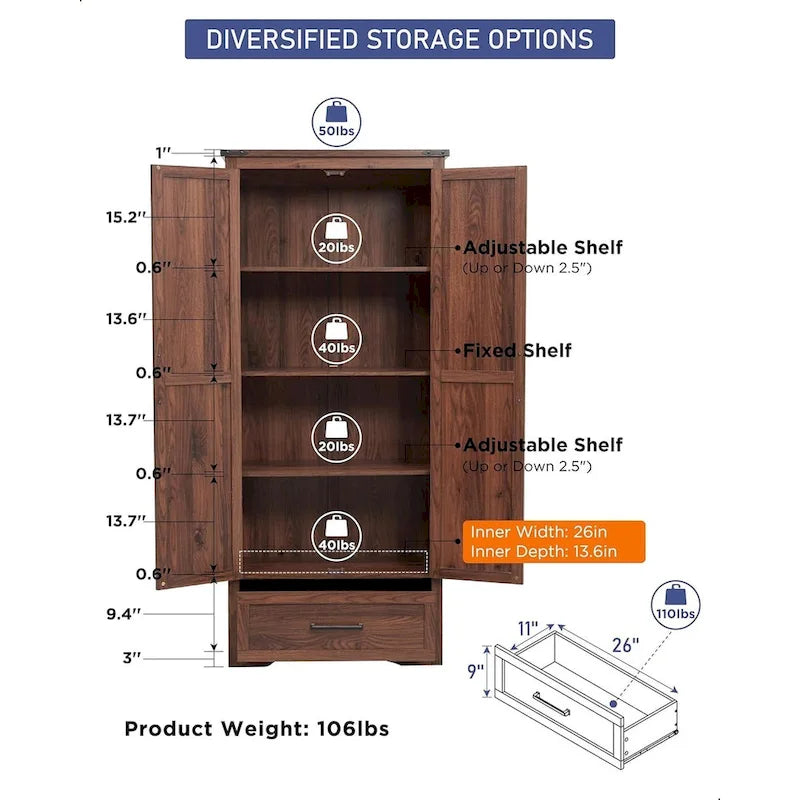 Meuble de garde-manger de cuisine de ferme, armoires de rangement en bois