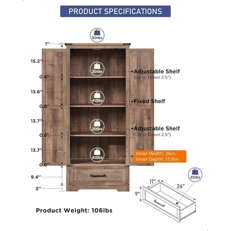 Meuble de garde-manger de cuisine de ferme, armoires de rangement en bois
