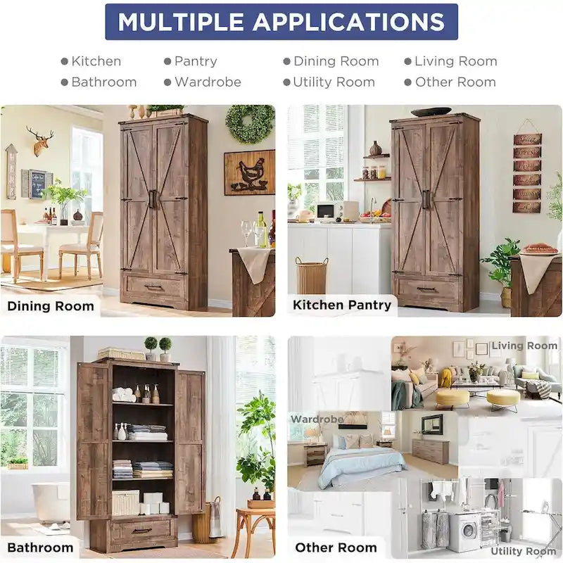 Meuble de garde-manger de cuisine de ferme, armoires de rangement en bois