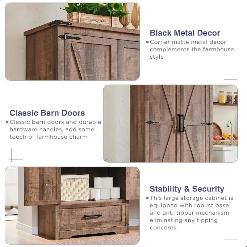 Meuble de garde-manger de cuisine de ferme, armoires de rangement en bois