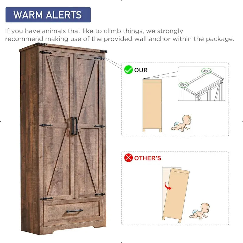 Meuble de garde-manger de cuisine de ferme, armoires de rangement en bois