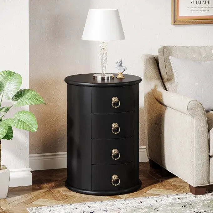 Table d'appoint ronde en bois massif, sans assemblage, petite table de chevet avec tiroirs