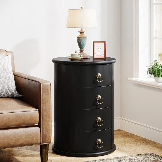 Table d'appoint ronde en bois massif, sans assemblage, petite table de chevet avec tiroirs