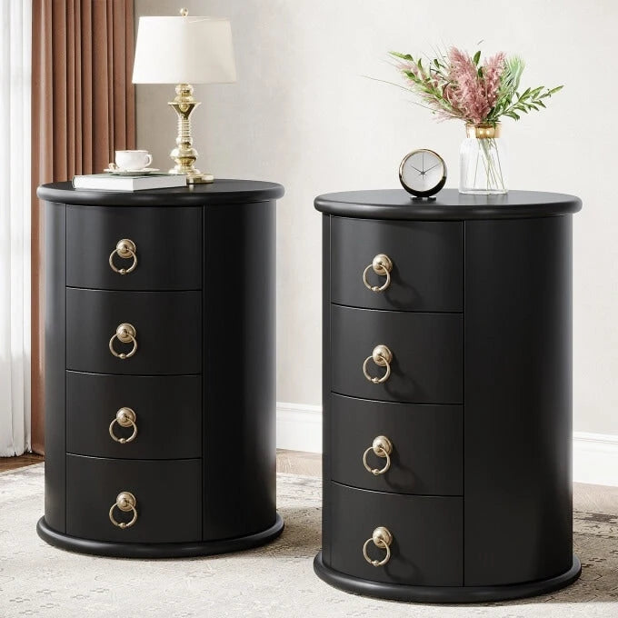 Table d'appoint ronde en bois massif, sans assemblage, petite table de chevet avec tiroirs