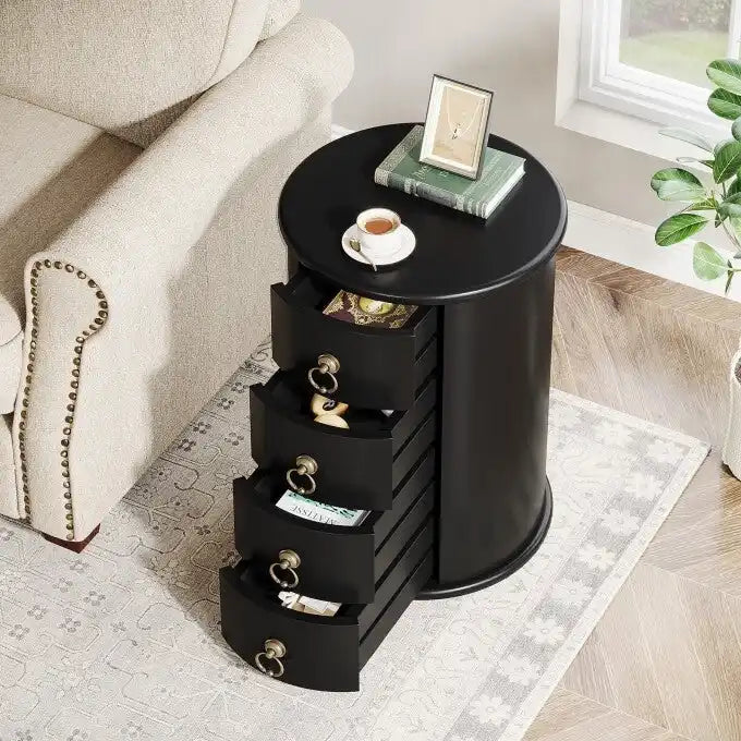 Table d'appoint ronde en bois massif, sans assemblage, petite table de chevet avec tiroirs