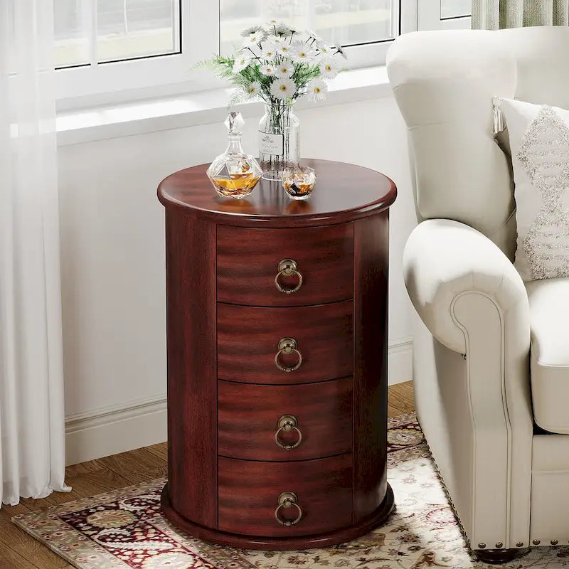 Table d'appoint ronde en bois massif, sans assemblage, petite table de chevet avec tiroirs