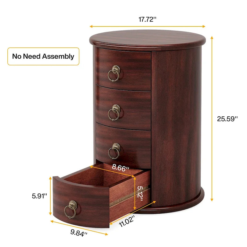 Table d'appoint ronde en bois massif, sans assemblage, petite table de chevet avec tiroirs