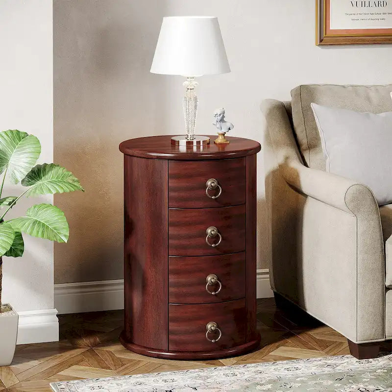 Table d'appoint ronde en bois massif, sans assemblage, petite table de chevet avec tiroirs
