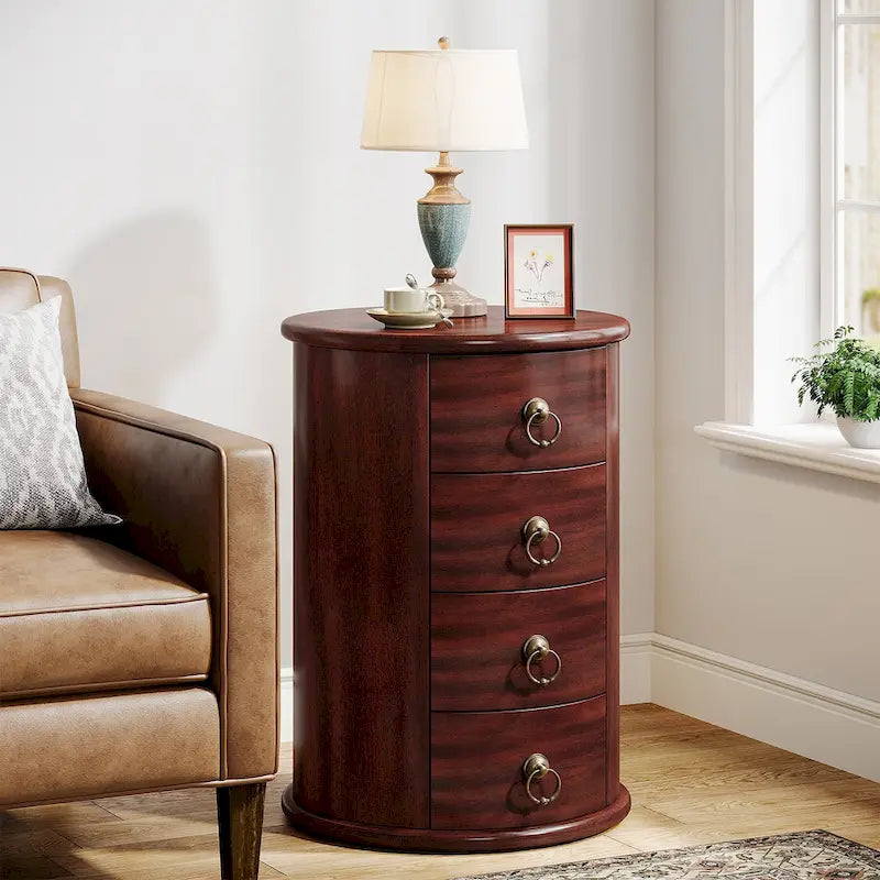 Table d'appoint ronde en bois massif, sans assemblage, petite table de chevet avec tiroirs