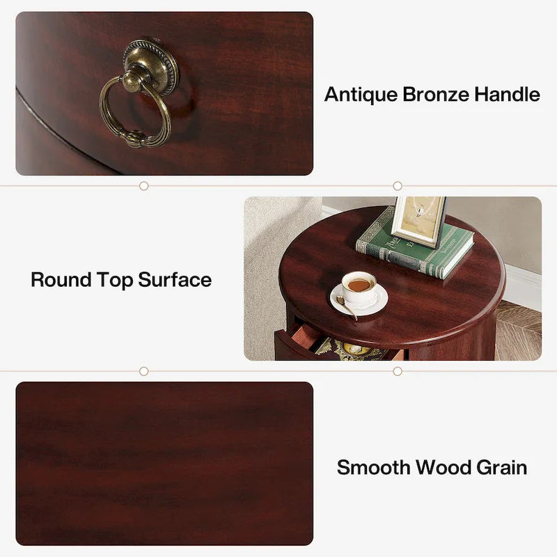 Table d'appoint ronde en bois massif, sans assemblage, petite table de chevet avec tiroirs