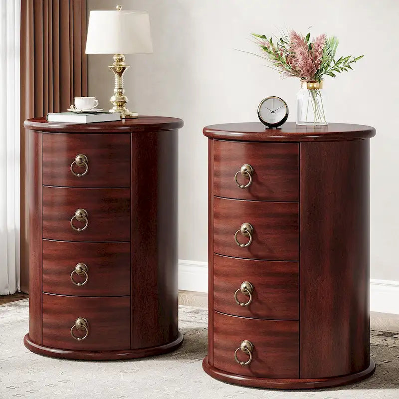 Table d'appoint ronde en bois massif, sans assemblage, petite table de chevet avec tiroirs