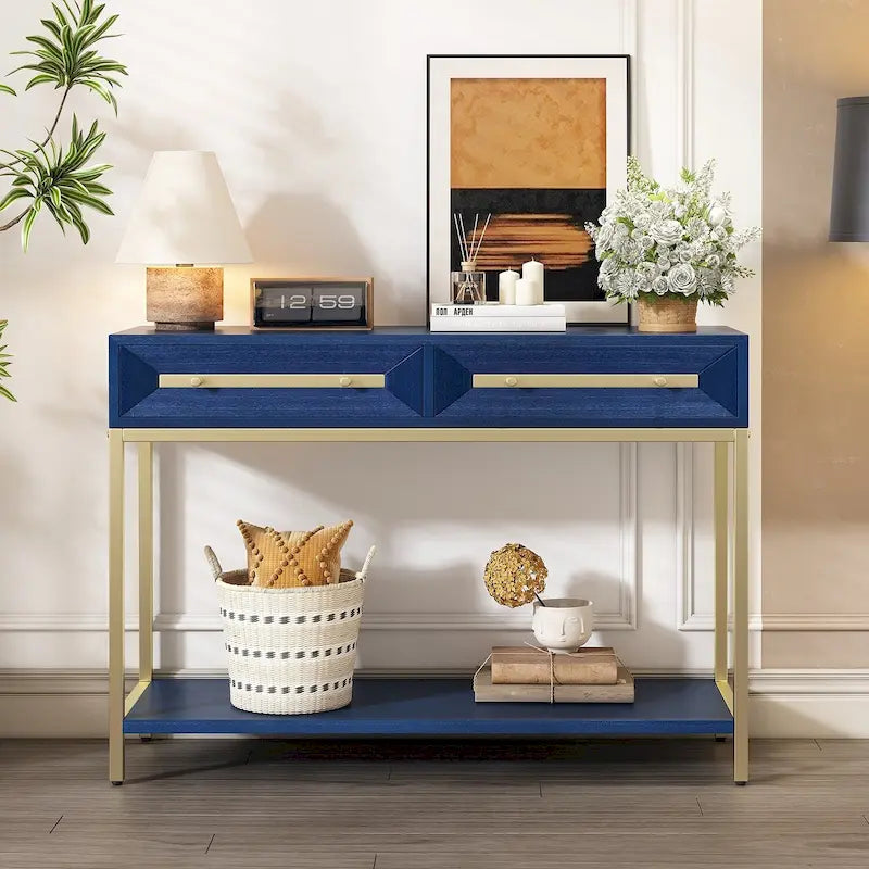 Console d'entrée en bois avec 2 tiroirs pour salon, entrée