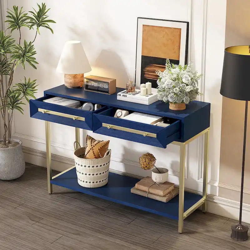 Console d'entrée en bois avec 2 tiroirs pour salon, entrée
