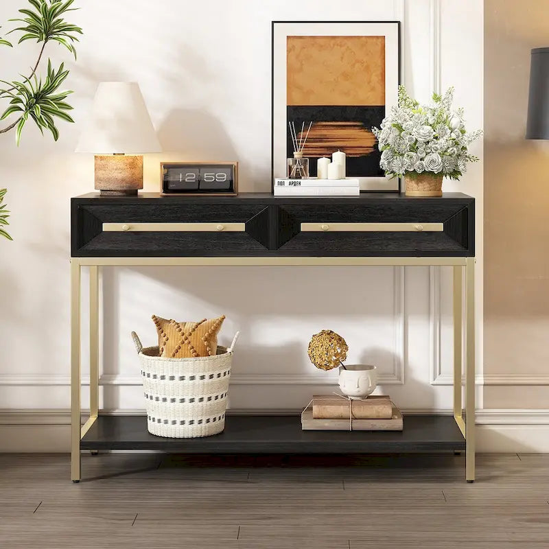 Console d'entrée en bois avec 2 tiroirs pour salon, entrée