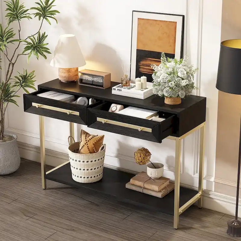 Console d'entrée en bois avec 2 tiroirs pour salon, entrée