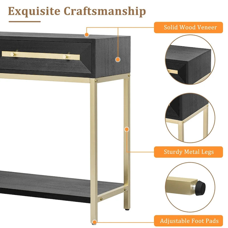 Console d'entrée en bois avec 2 tiroirs pour salon, entrée