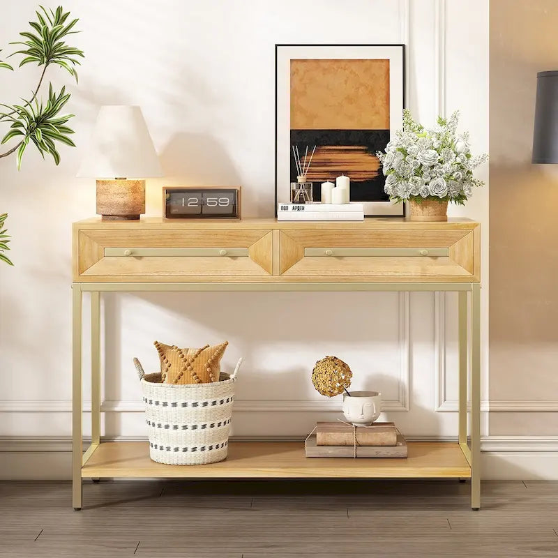 Console d'entrée en bois avec 2 tiroirs pour salon, entrée