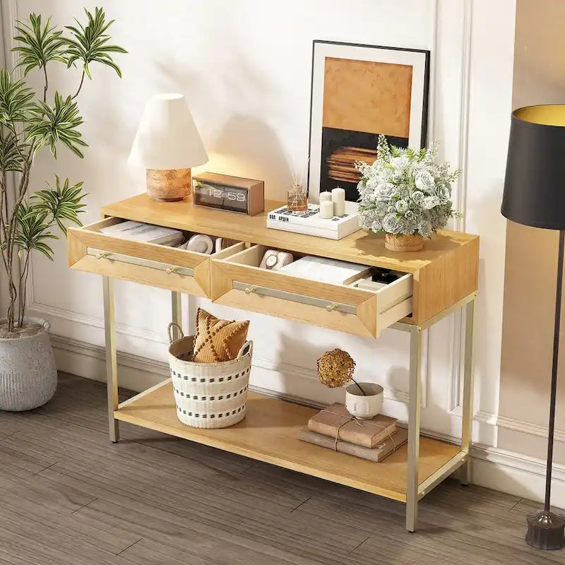 Console d'entrée en bois avec 2 tiroirs pour salon, entrée