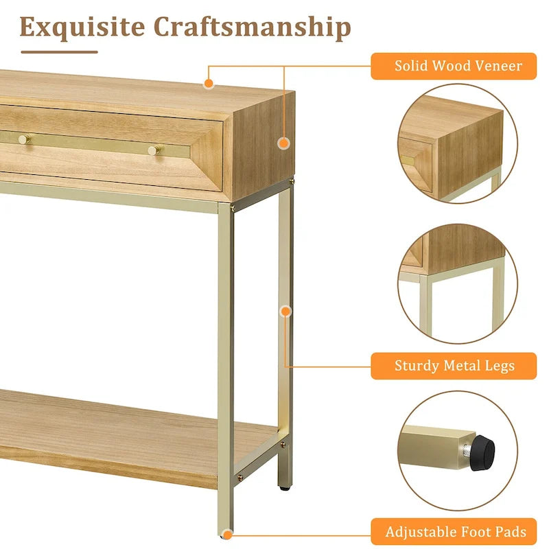 Console d'entrée en bois avec 2 tiroirs pour salon, entrée