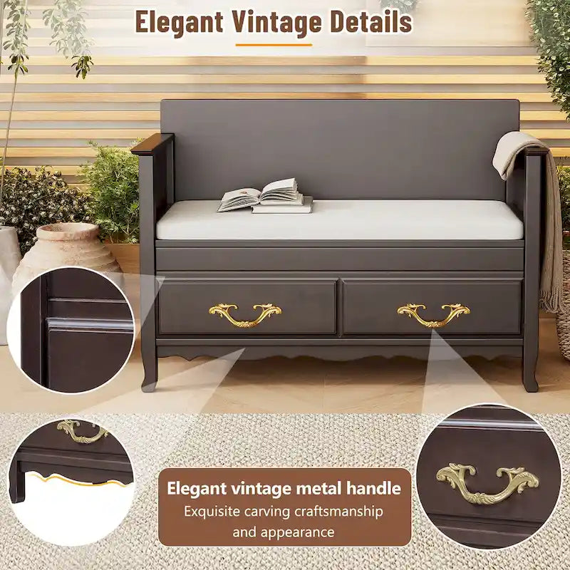 Banc de rangement d'entrée moderne avec coussin amovible pour salon
