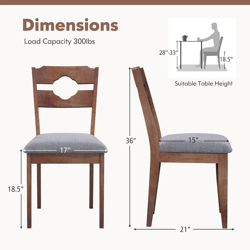 Gymax Lot de 4 chaises de salle à manger avec assise rembourrée et dossier haut en bois d'hévéa