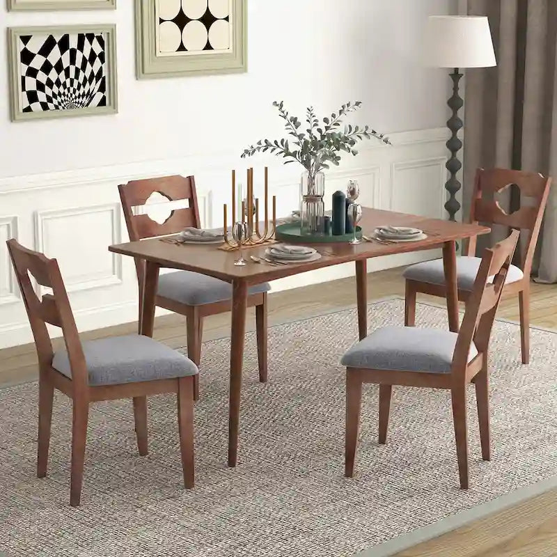 Gymax Lot de 4 chaises de salle à manger avec assise rembourrée et dossier haut en bois d'hévéa