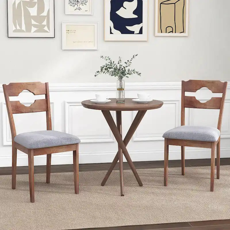 Gymax Lot de 4 chaises de salle à manger avec assise rembourrée et dossier haut en bois d'hévéa