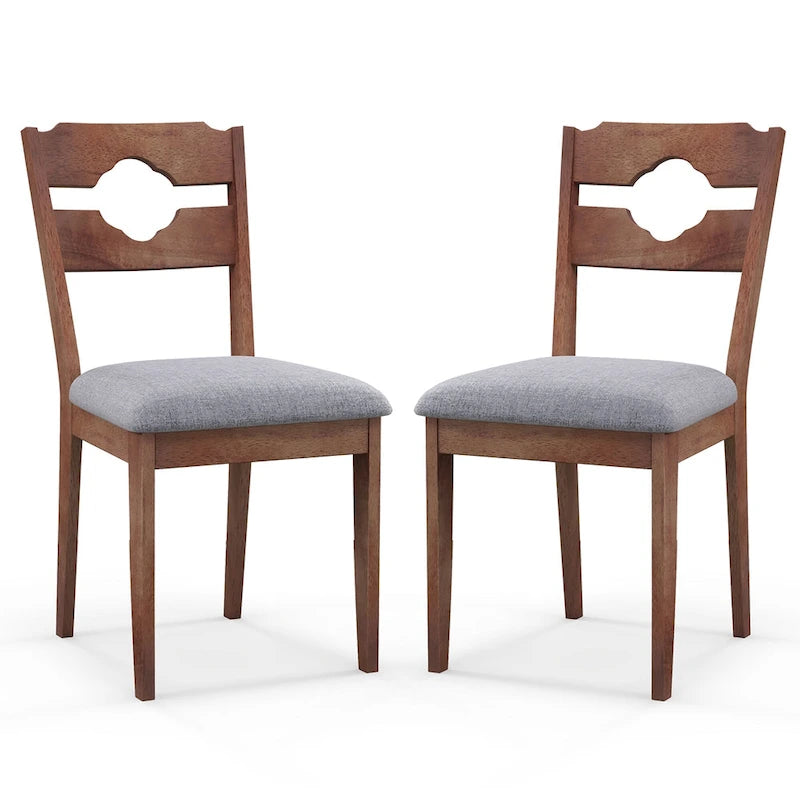 Gymax Lot de 4 chaises de salle à manger avec assise rembourrée et dossier haut en bois d'hévéa