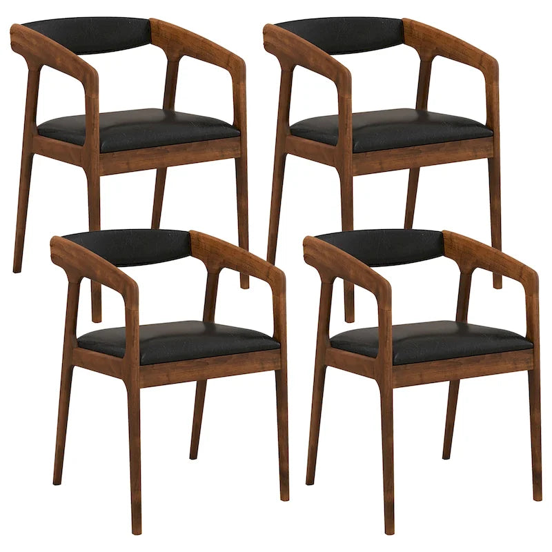 Gymax Lot de 4 Fauteuils d'Appoint Rembourrés en Cuir PU avec Accoudoirs Confortables