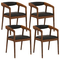 Gymax Lot de 4 Fauteuils d'Appoint Rembourrés en Cuir PU avec Accoudoirs Confortables