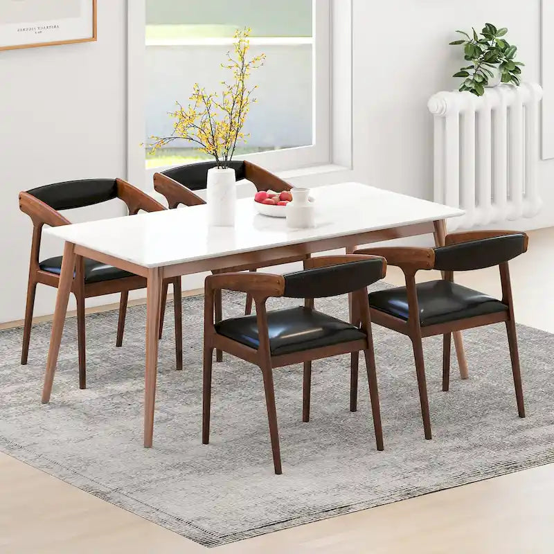 Gymax Lot de 4 Fauteuils d'Appoint Rembourrés en Cuir PU avec Accoudoirs Confortables