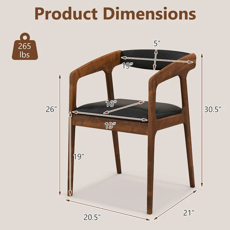 Gymax Lot de 4 Fauteuils d'Appoint Rembourrés en Cuir PU avec Accoudoirs Confortables