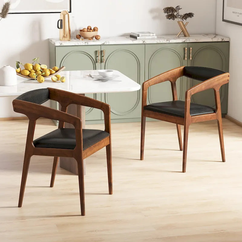 Gymax Lot de 4 Fauteuils d'Appoint Rembourrés en Cuir PU avec Accoudoirs Confortables