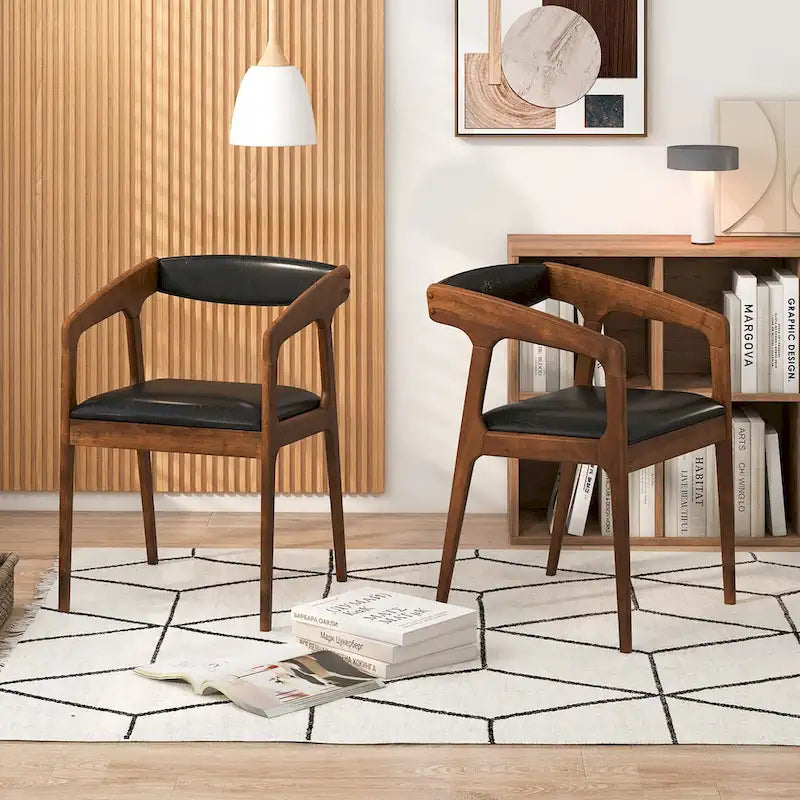 Gymax Lot de 4 Fauteuils d'Appoint Rembourrés en Cuir PU avec Accoudoirs Confortables