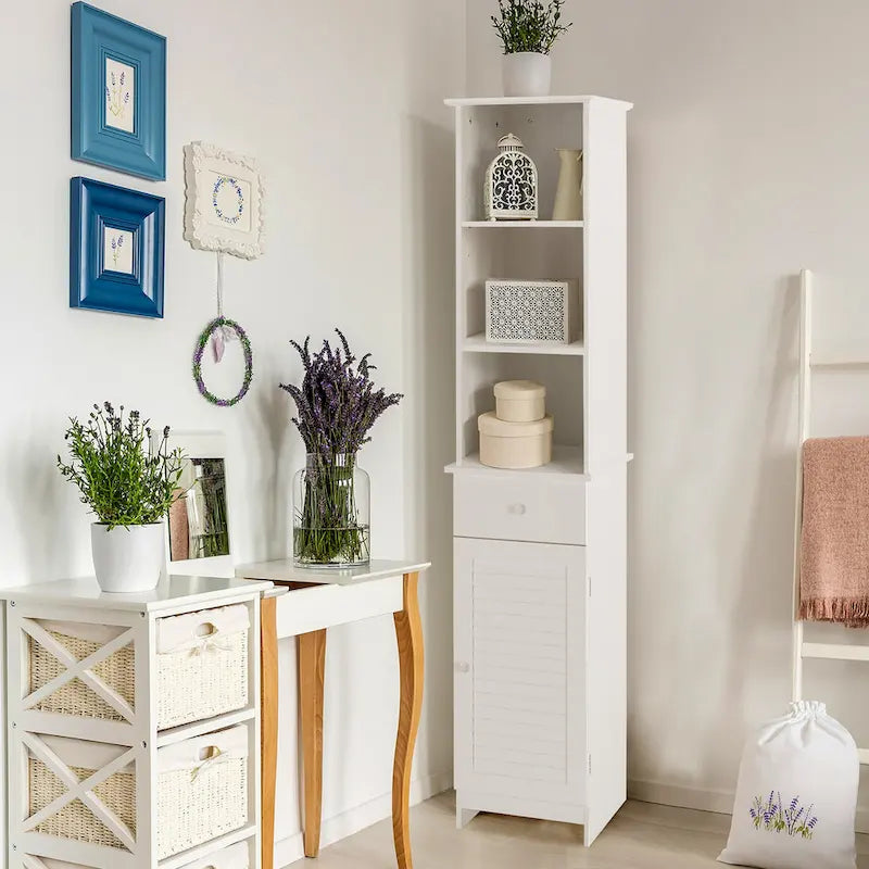 Costway Armoire de Rangement Haute de Salle de Bain sur Pied avec Étagères Ouvertes - Voir Détails