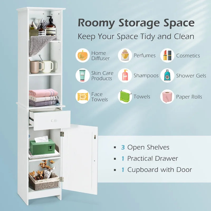 Costway Armoire de Rangement Haute de Salle de Bain sur Pied avec Étagères Ouvertes - Voir Détails