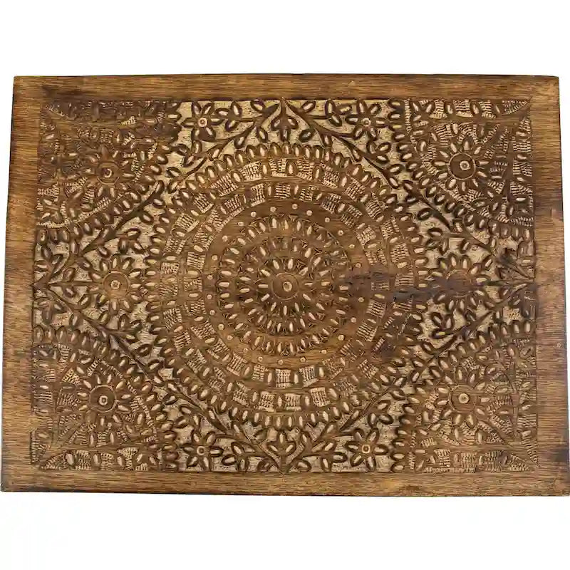 Ensemble de 3 tables gigognes mandalas empilables marron noyer 24