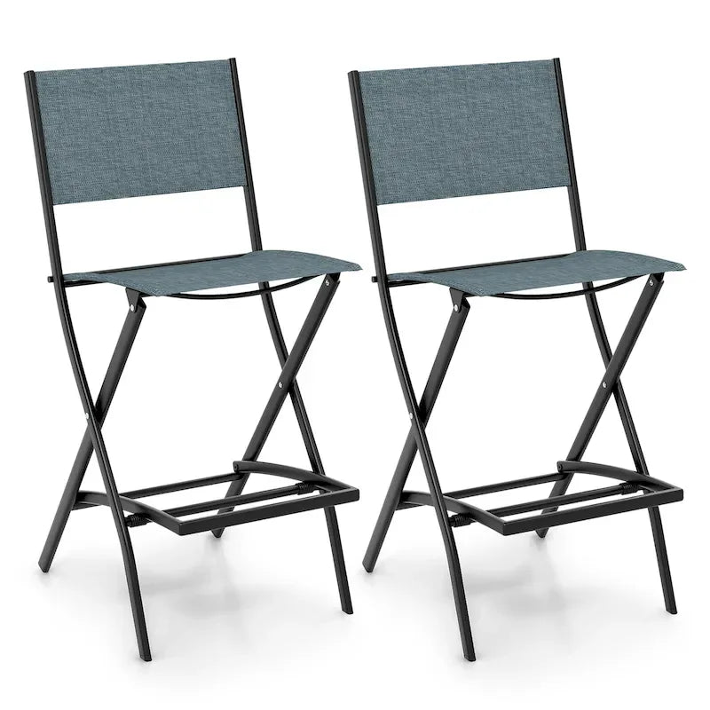 Gymax Lot de 2 tabourets de bar pliants Chaises de patio à dossier en tissu