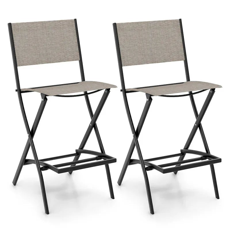Gymax Lot de 2 tabourets de bar pliants Chaises de patio à dossier en tissu