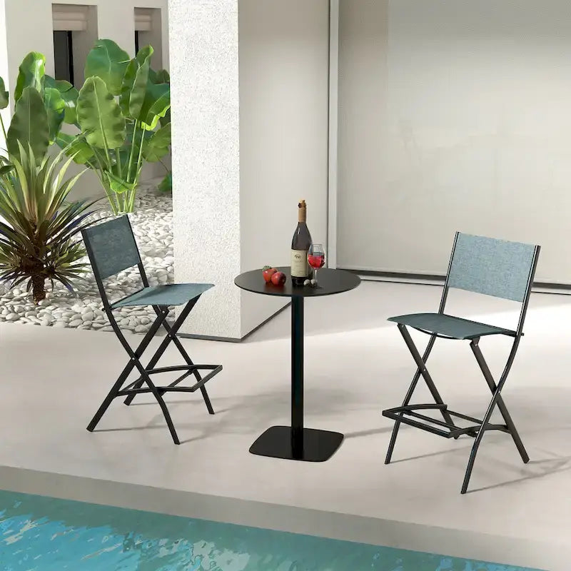 Gymax Lot de 2 tabourets de bar pliants Chaises de patio à dossier en tissu