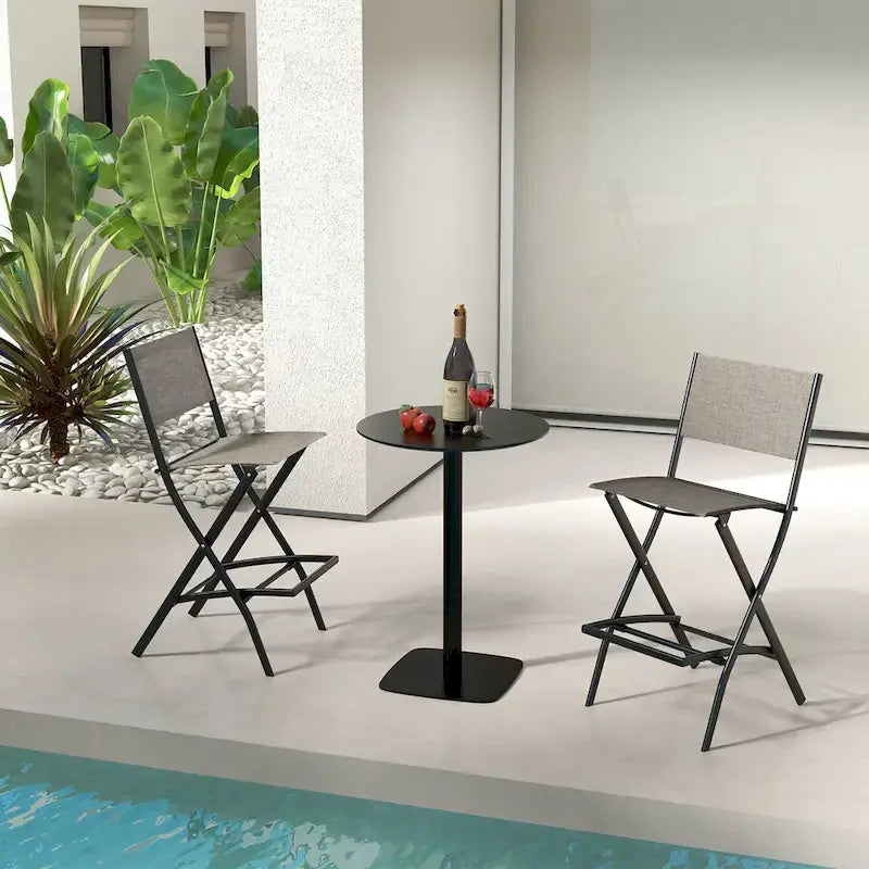 Gymax Lot de 2 tabourets de bar pliants Chaises de patio à dossier en tissu