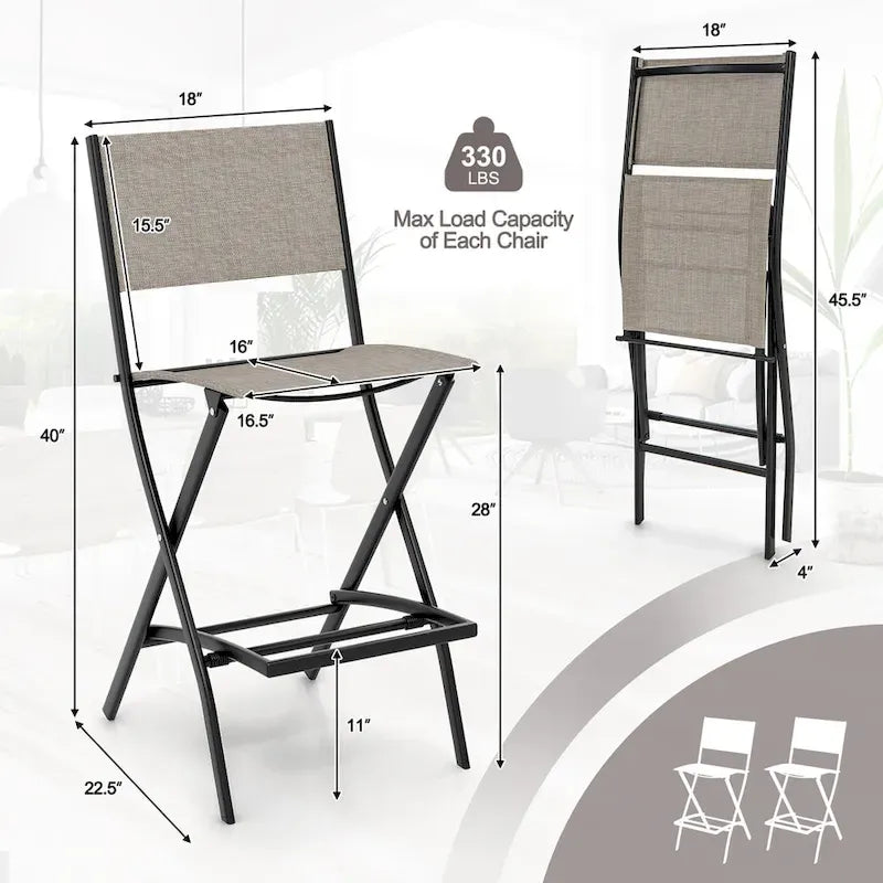 Gymax Lot de 2 tabourets de bar pliants Chaises de patio à dossier en tissu