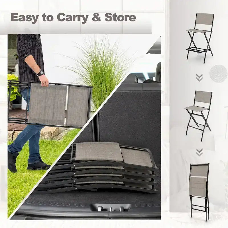 Gymax Lot de 2 tabourets de bar pliants Chaises de patio à dossier en tissu