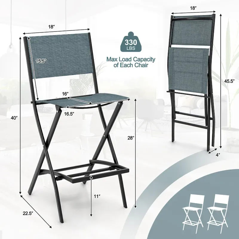 Gymax Lot de 2 tabourets de bar pliants Chaises de patio à dossier en tissu