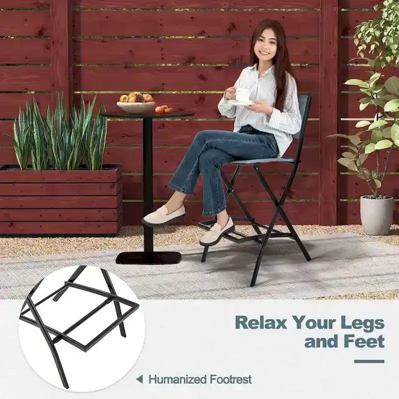 Gymax Lot de 2 tabourets de bar pliants Chaises de patio à dossier en tissu