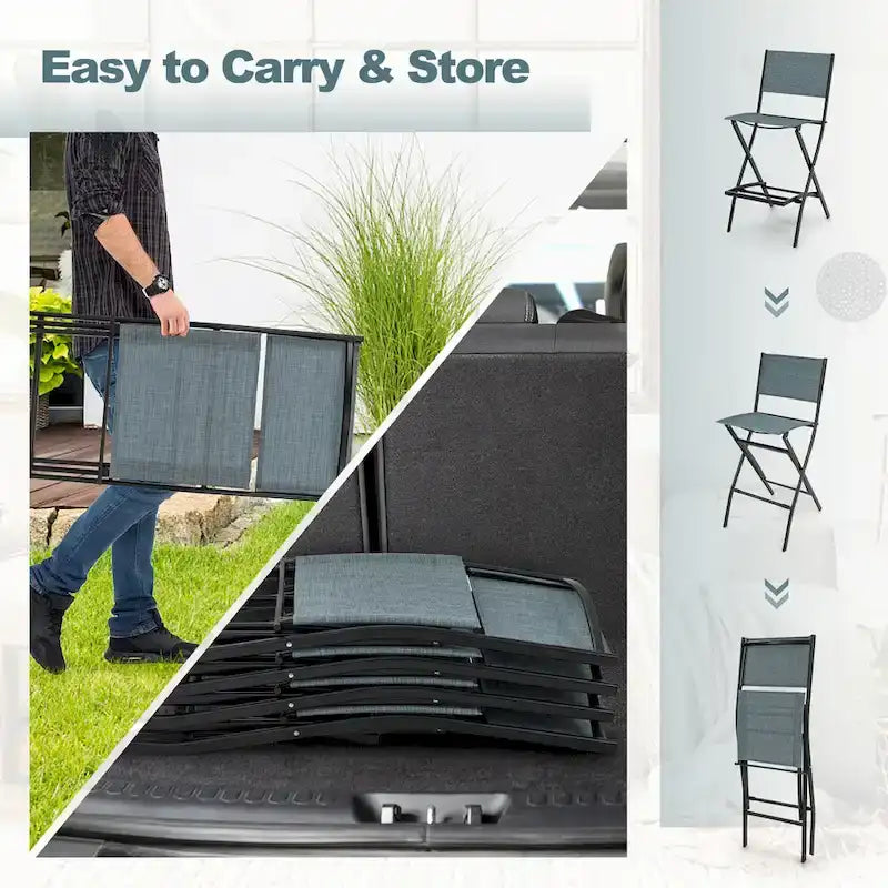 Gymax Lot de 2 tabourets de bar pliants Chaises de patio à dossier en tissu